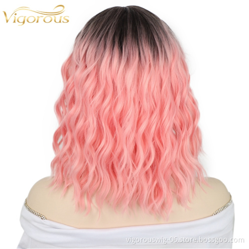 Colorful Ombre Wholesale For Women Pre Plucked Deep Wave Heat Resistant Short Bob Cut Wigs Lace Front Synthetic